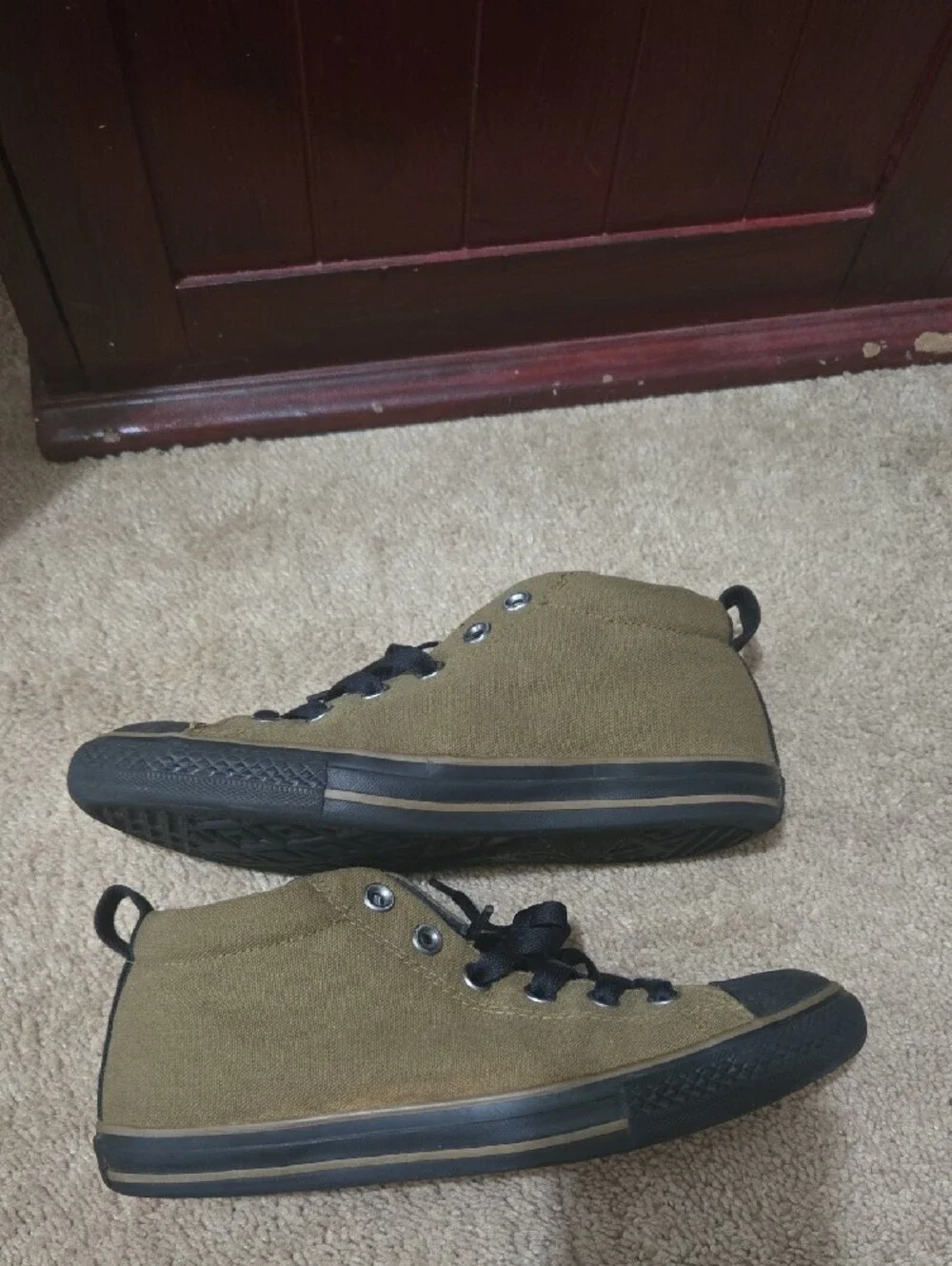 Converse Olive Green High-Top Canvas Sneakers with Black Accents